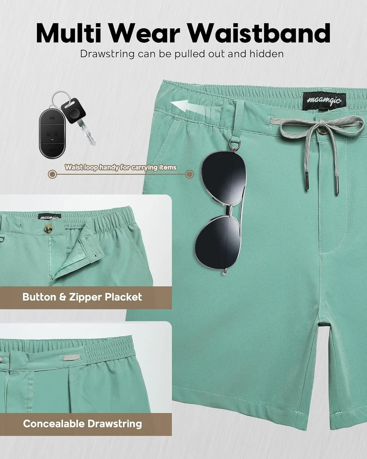 maamgic Men's 5/7 Inch Casual Classic Fit Shorts with Multi-Pocket Quick Dry Sports Shorts