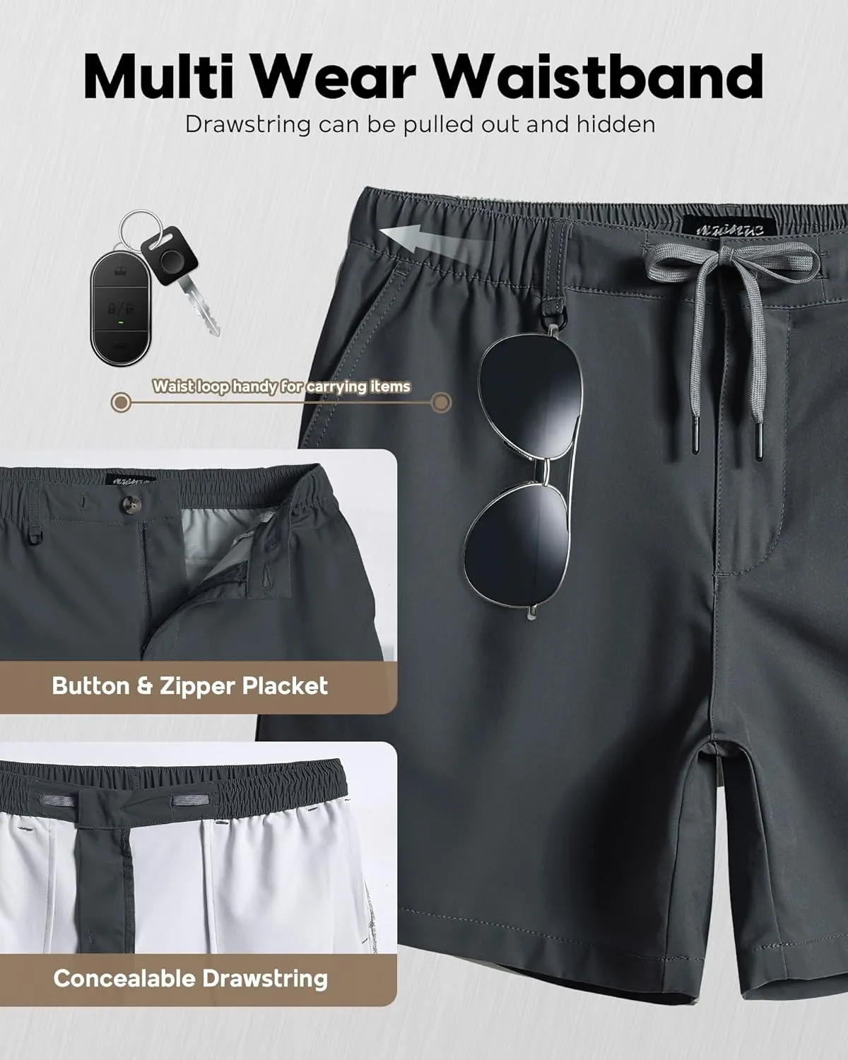 maamgic Men's 5/7 Inch Casual Classic Fit Shorts with Multi-Pocket Quick Dry Sports Shorts