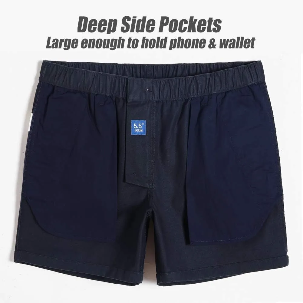 maamgic Men's Classic-fit 5.5" Cotton Casual Shorts Elastic Waistband with Multi-Pocket Daily Wear Walking Summer Outfit