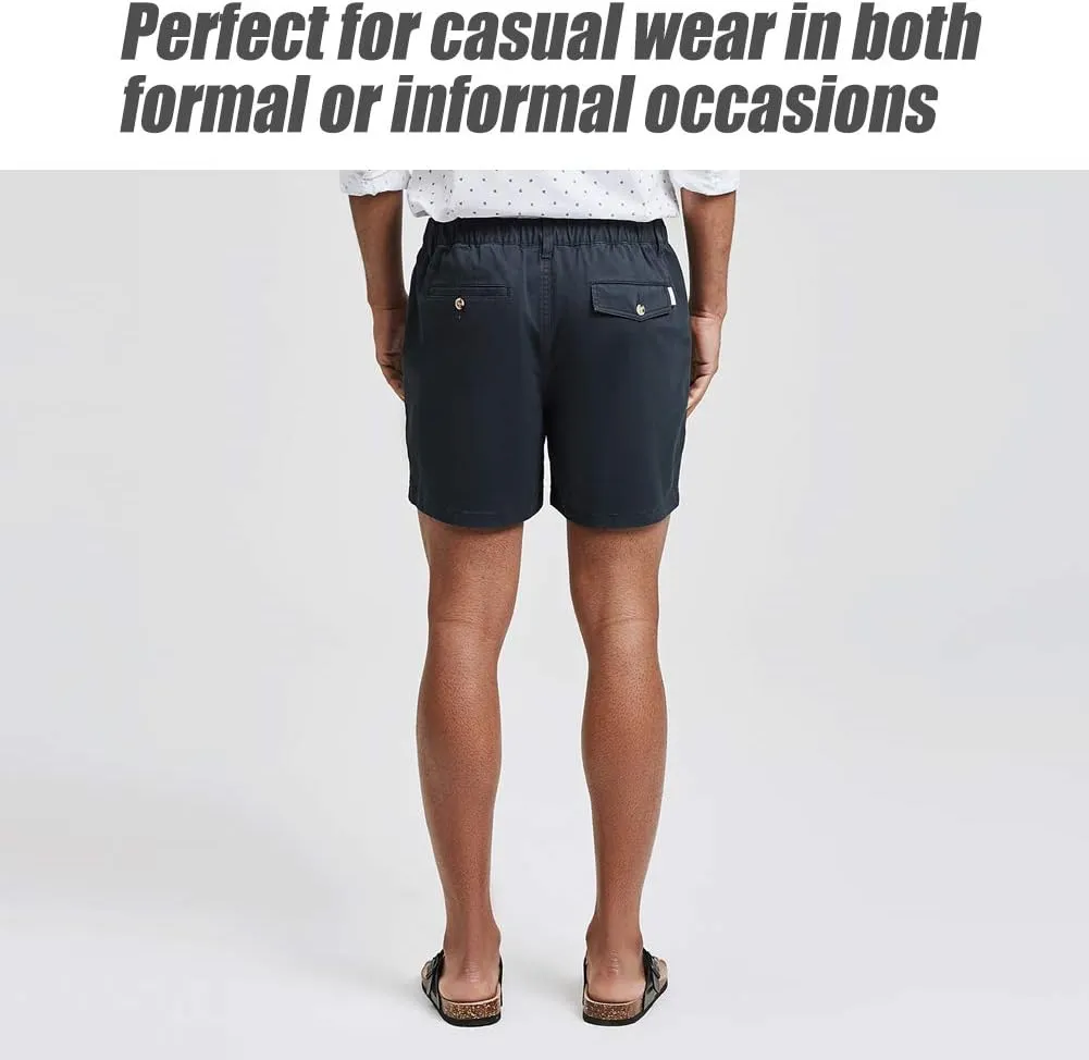 maamgic Men's Classic-fit 5.5" Cotton Casual Shorts Elastic Waistband with Multi-Pocket Daily Wear Walking Summer Outfit