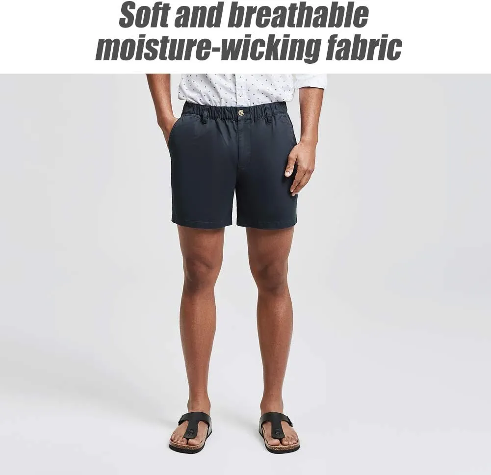 maamgic Men's Classic-fit 5.5" Cotton Casual Shorts Elastic Waistband with Multi-Pocket Daily Wear Walking Summer Outfit