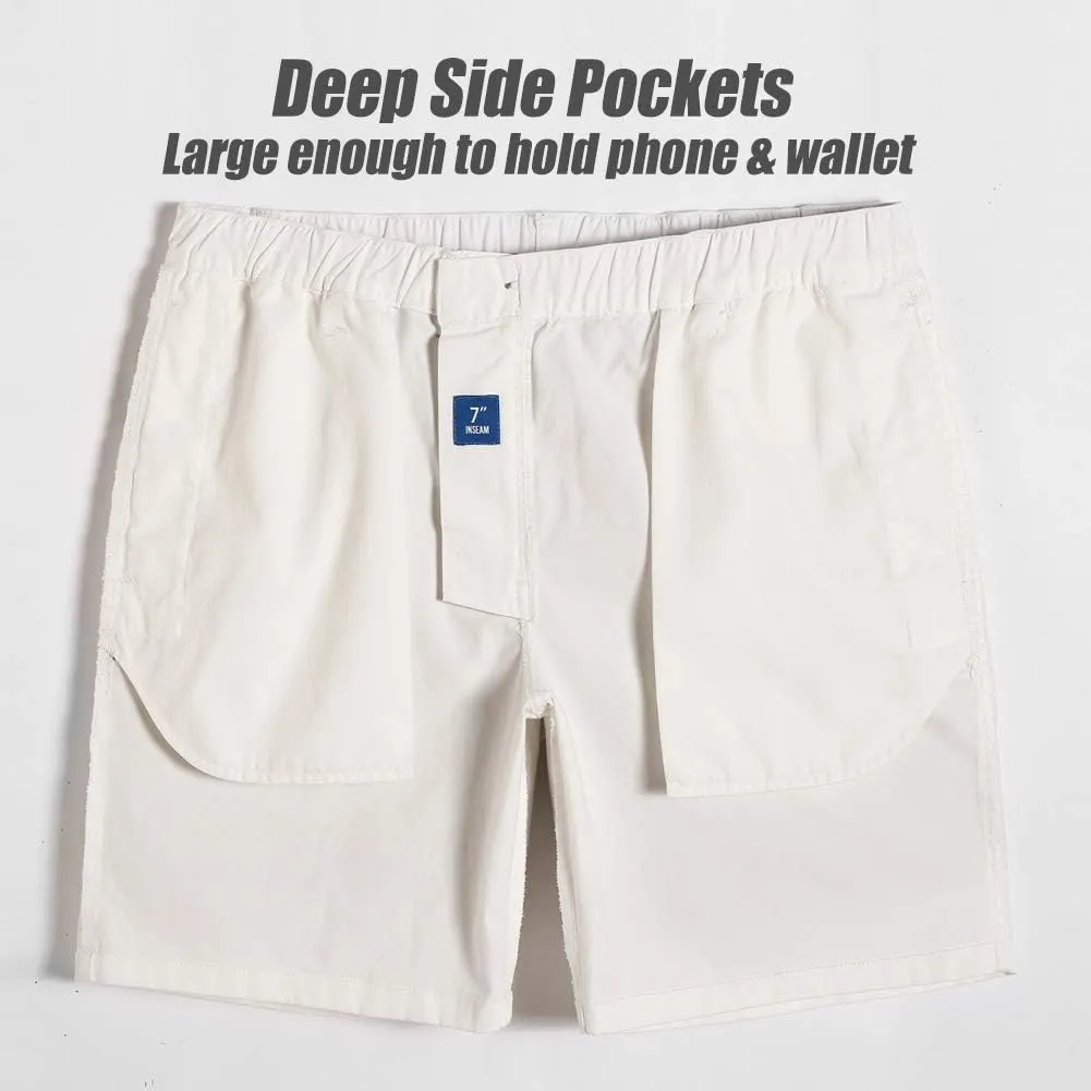 maamgic Men's Classic-fit 7" Cotton Casual Shorts Elastic Waistband with Multi-Pocket Daily Wear Walking Summer Outfit