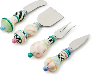 MACKENZIE-CHILDS Set of 4 Cheese Spreader Set, Stainless-Steel Butter Spreaders, Rosy Meadow