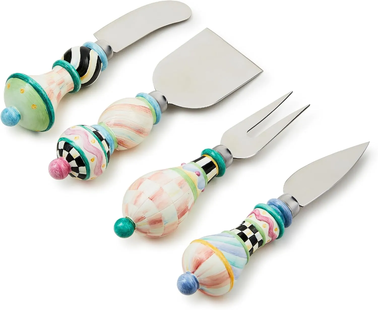 MACKENZIE-CHILDS Set of 4 Cheese Spreader Set, Stainless-Steel Butter Spreaders, Rosy Meadow