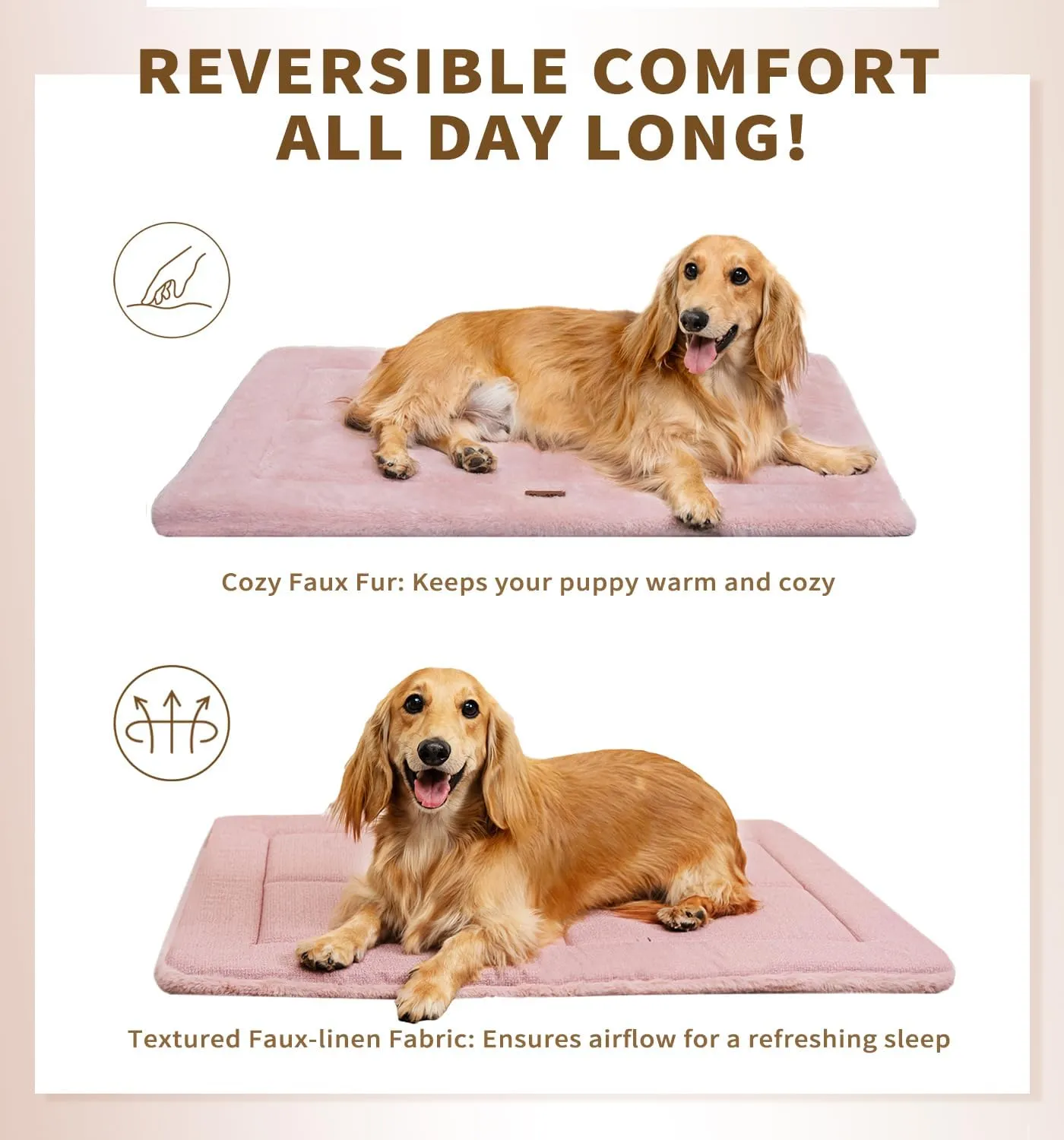 Made4Pets Dog Crate Pad Bed for Large Dogs, Washable & Reversible, Anti-Slip Kennel Mat for Cozy Sleeping, Soft Fluffy Dog Bed for Indoor & Outdoor Use, 41"x29", Pink