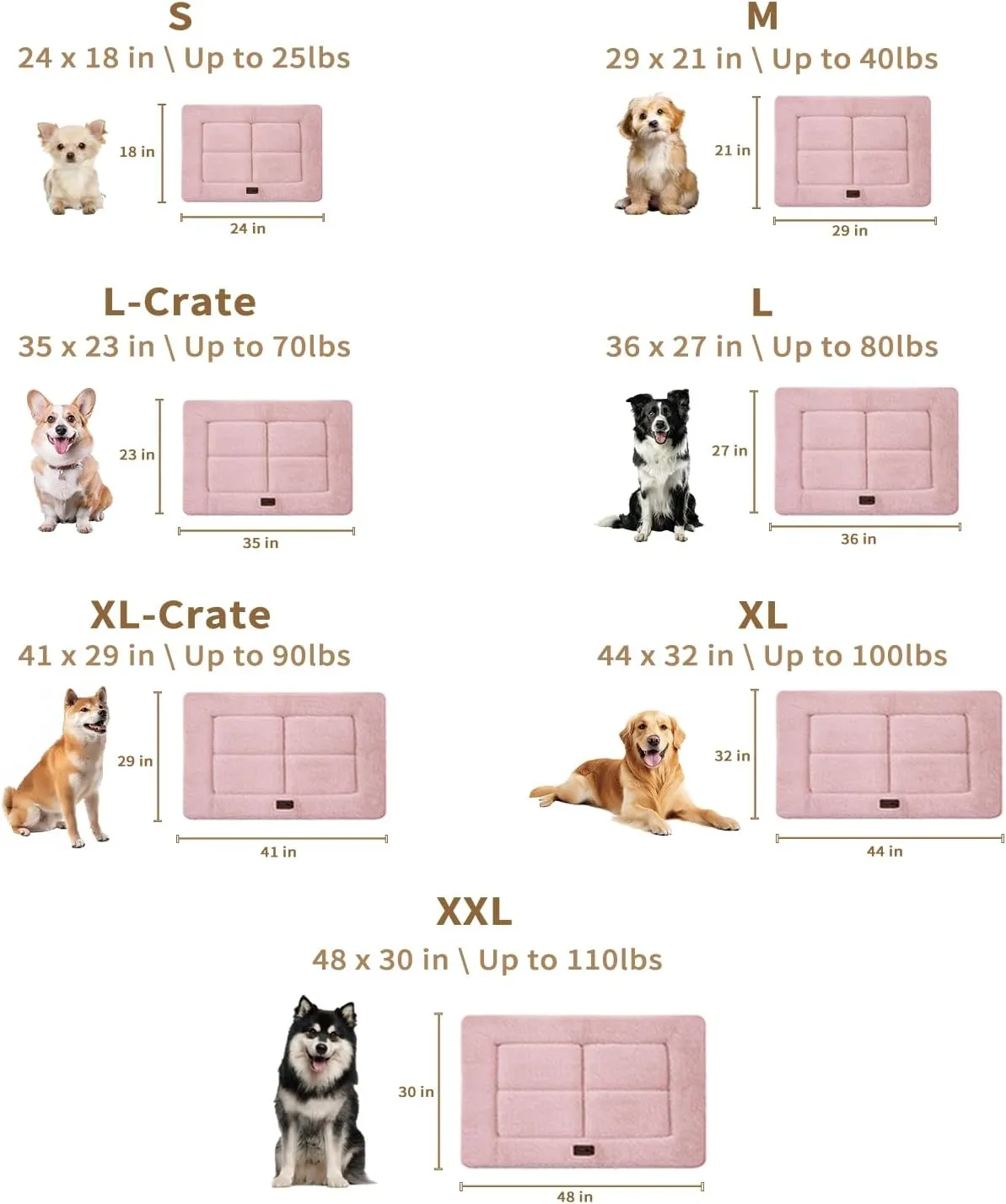 Made4Pets Dog Crate Pad Bed for Large Dogs, Washable & Reversible, Anti-Slip Kennel Mat for Cozy Sleeping, Soft Fluffy Dog Bed for Indoor & Outdoor Use, 41"x29", Pink