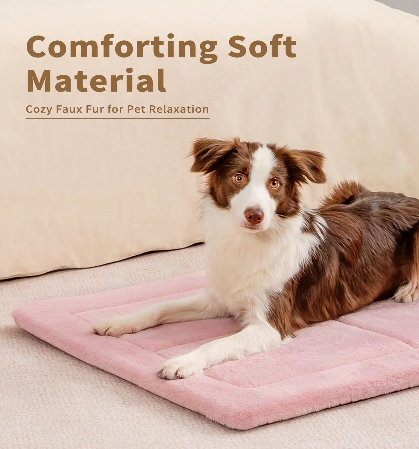 Made4Pets Dog Crate Pad Bed for Large Dogs, Washable & Reversible, Anti-Slip Kennel Mat for Cozy Sleeping, Soft Fluffy Dog Bed for Indoor & Outdoor Use, 41"x29", Pink