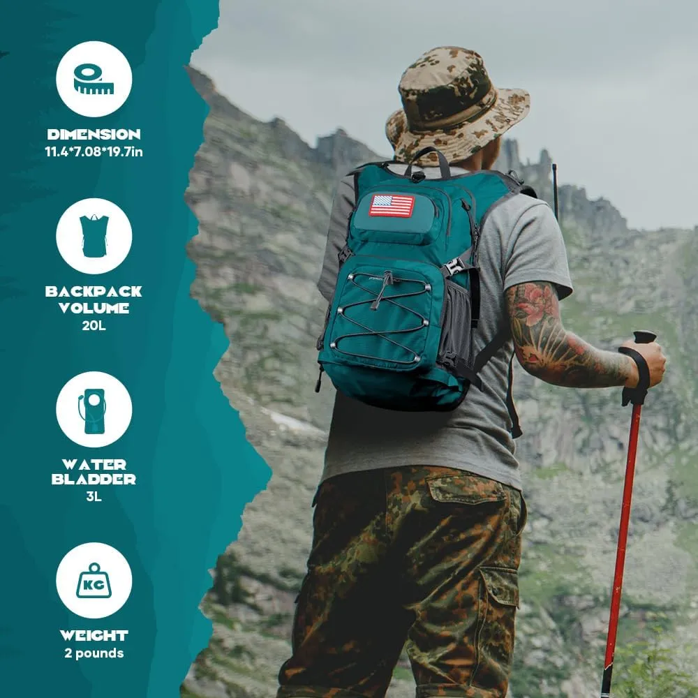 Maelstrom Hydration Backpack, Hiking Backpack with 2L/3L Water Bladder, High Flow Bite Valve Water Backpack Lightweight