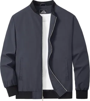 MAGCOMSEN Men's Bomber Jacket Lightweight Casual Zip Up Windbreaker Spring Fall Golf Coat with Pockets