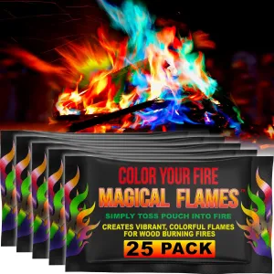 Magical Flames Fire Color Changing Packets for Fire Pit, Indoor/Outdoor Fireplace, Campfires, Bonfires - 25 Pack of Flame Color Changing Packets Camping Accessories