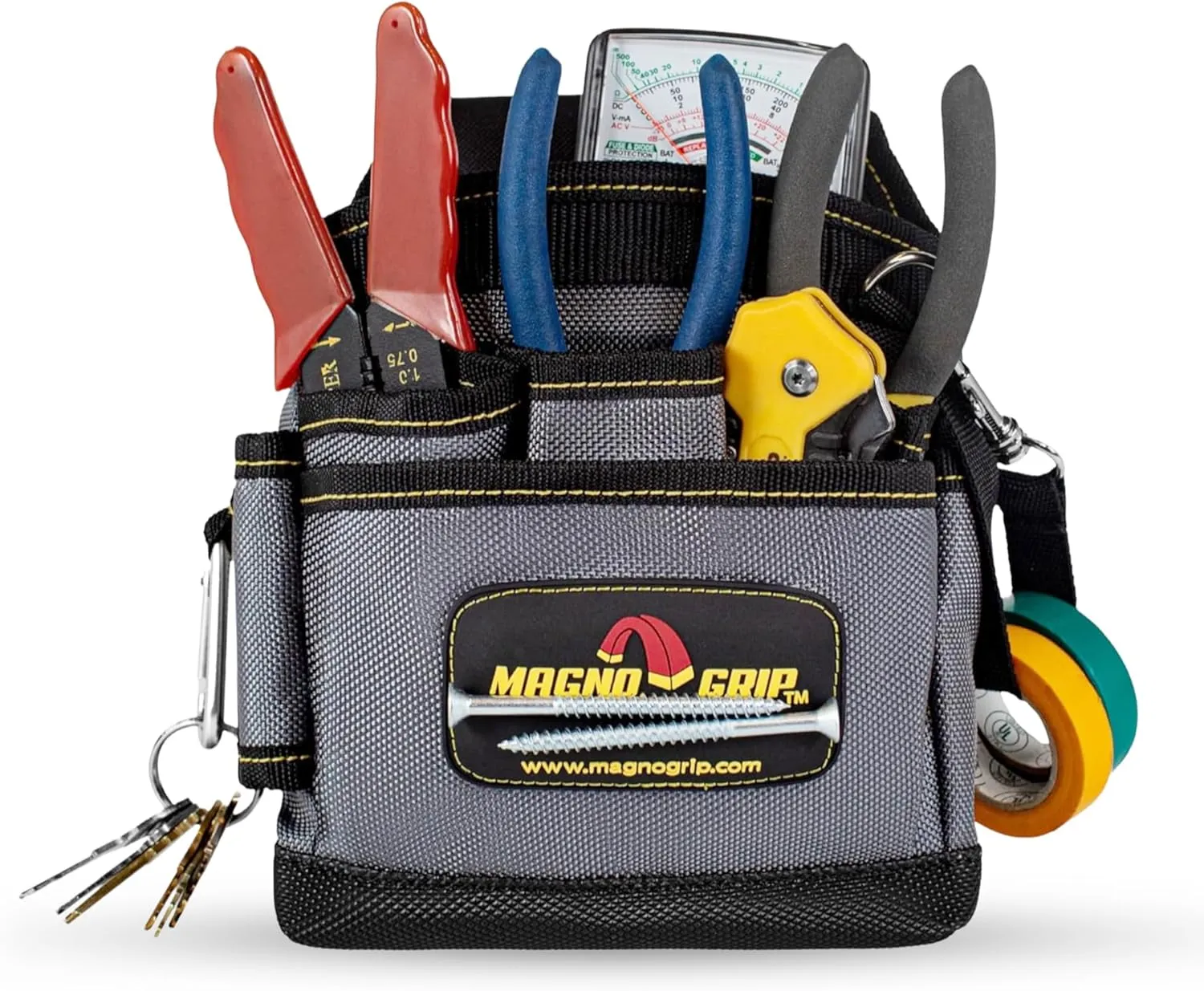 MagnoGrip 9-Pocket Magnetic Tool Pouch – Heavy-Duty 1680D Ballistic Polyester, Durable and Water-Resistant Tool Belt Pouch with Magnetic Storage for Carpenters, Electricians & DIY Enthusiasts - Black.