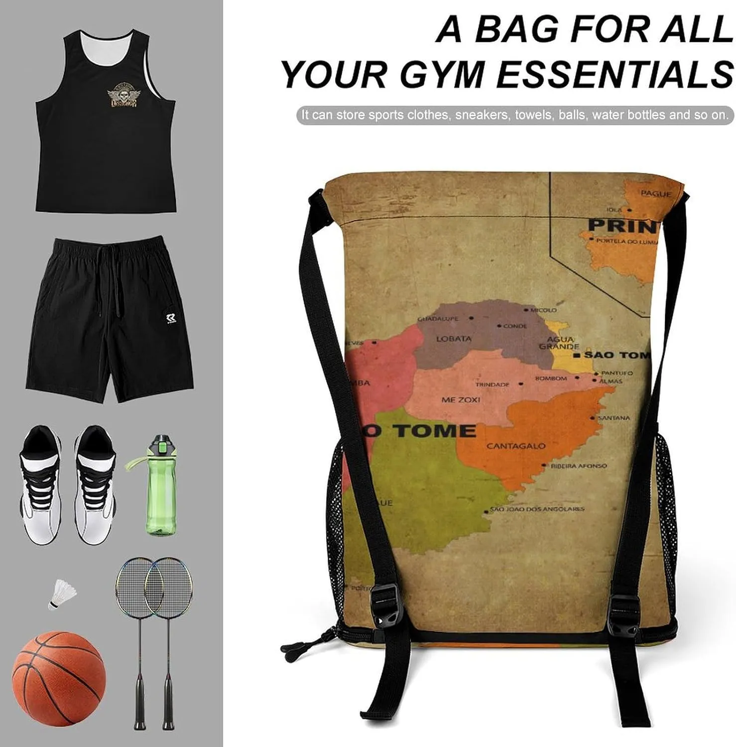 Map of South Africa Storage Bag Drawstring Sports Pocket Backpack, Shoe Bags, Multi-Function Bags