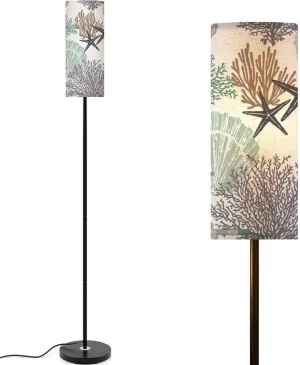 Marine Hand Drawn Pattern sea Shells Stars Mollusk Coral for Textiles Modern Floor Lamp Minimalist Standing Lamps for Living Room LED Corner Lamp Remote Control Metal Pole Lamp for Bedroom, Reading
