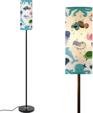 Marine life fish animals bright seamless pattern sea underwater diving Modern Floor Lamp Minimalist Standing Lamps for Living Room LED Corner Lamp Remote Control Metal Pole Lamp for Bedroom, Reading