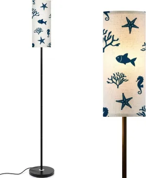 Marine Seamless Pattern Starfish Seahorse Corals Fish Modern Floor Lamp Minimalist Standing Lamps for Living Room LED Corner Lamp Remote Control Metal Pole Lamp for Bedroom, Reading