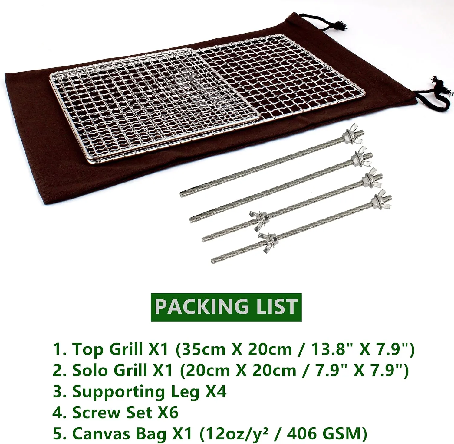 Mastiff Gears® Bushcraft Grill Grate, Multi-Use 3D Welded 304 (18/8) Stainless Steel High Strength Mesh Campfire Grill, FDA Compliant, for Camping, Backpacking, Hunting & Fishing (Over Fire)