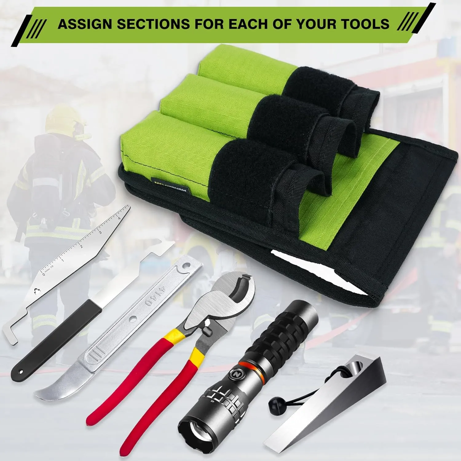 MELOTOUGH 7-Pocket Firefighter Tool Pouch with Carry Handle and Flap, Fits in Bunker Gear Pocket, Tool Organizer