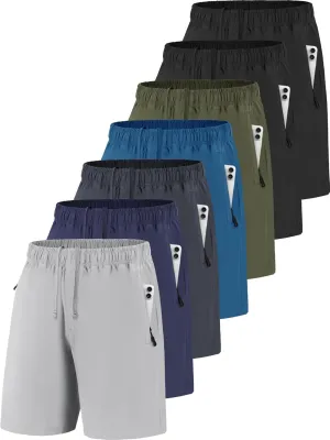 Men Running Athletic Shorts, Quick Dry 7 inch Inseam Gym Workout Men Shorts with Deep Pocket & Zipper