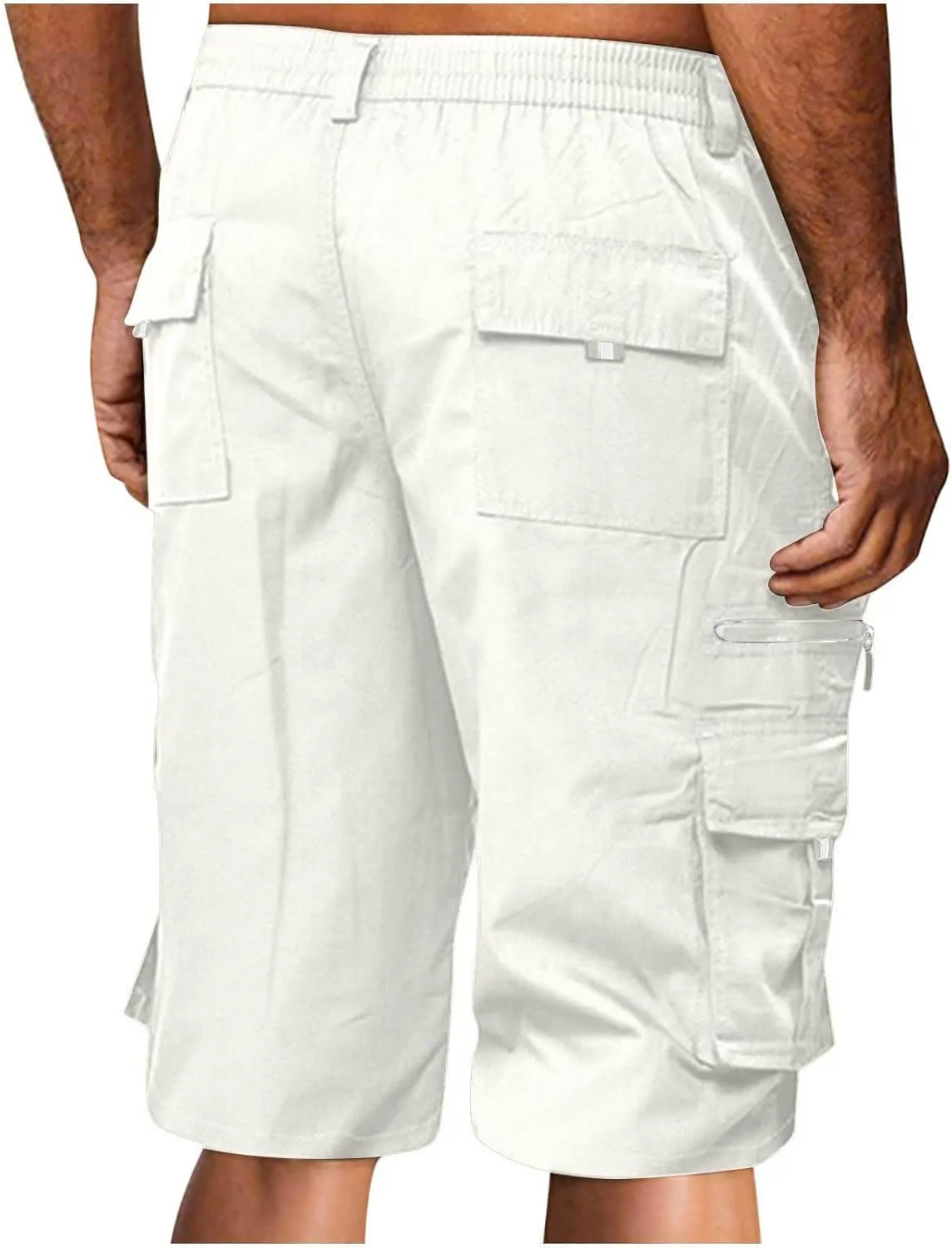 Men Shorts Casual Cargo Shorts Elastic Waist Multi Pocket Tooling Shorts Outdoor Fashion Regular Fit Athletic Shorts