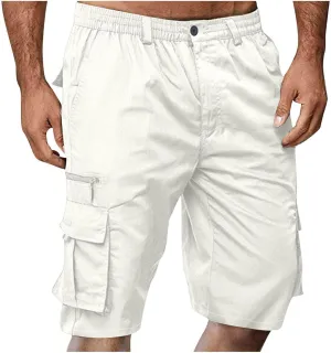 Men Shorts Casual Cargo Shorts Elastic Waist Multi Pocket Tooling Shorts Outdoor Fashion Regular Fit Athletic Shorts