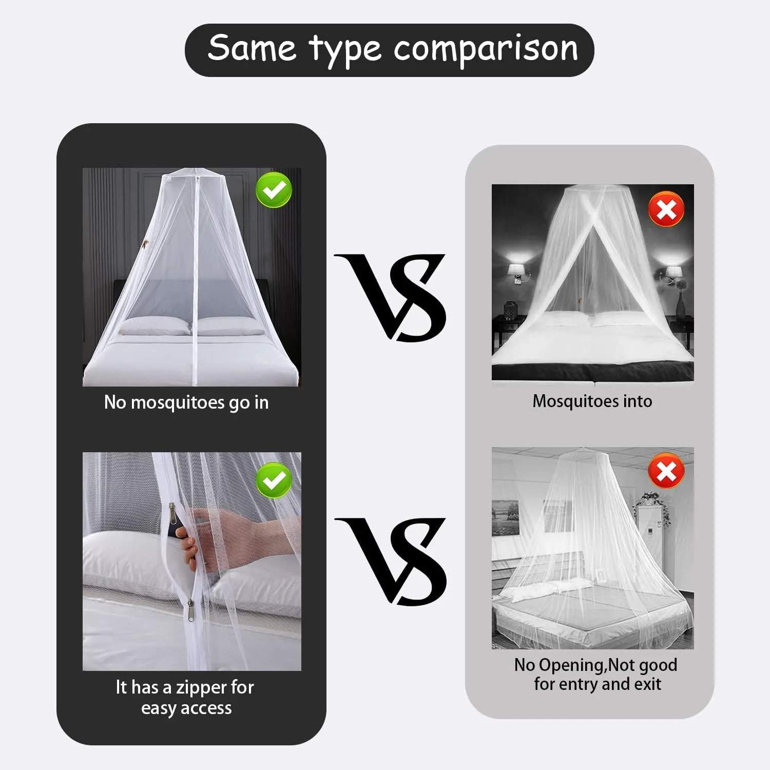 Mengersi Mosquito Net Bed Canopy with Zipper,Extra Large Universal Mosquito Neting for Bed Single-King Size Camping Travel,Quick Easy Installation,White