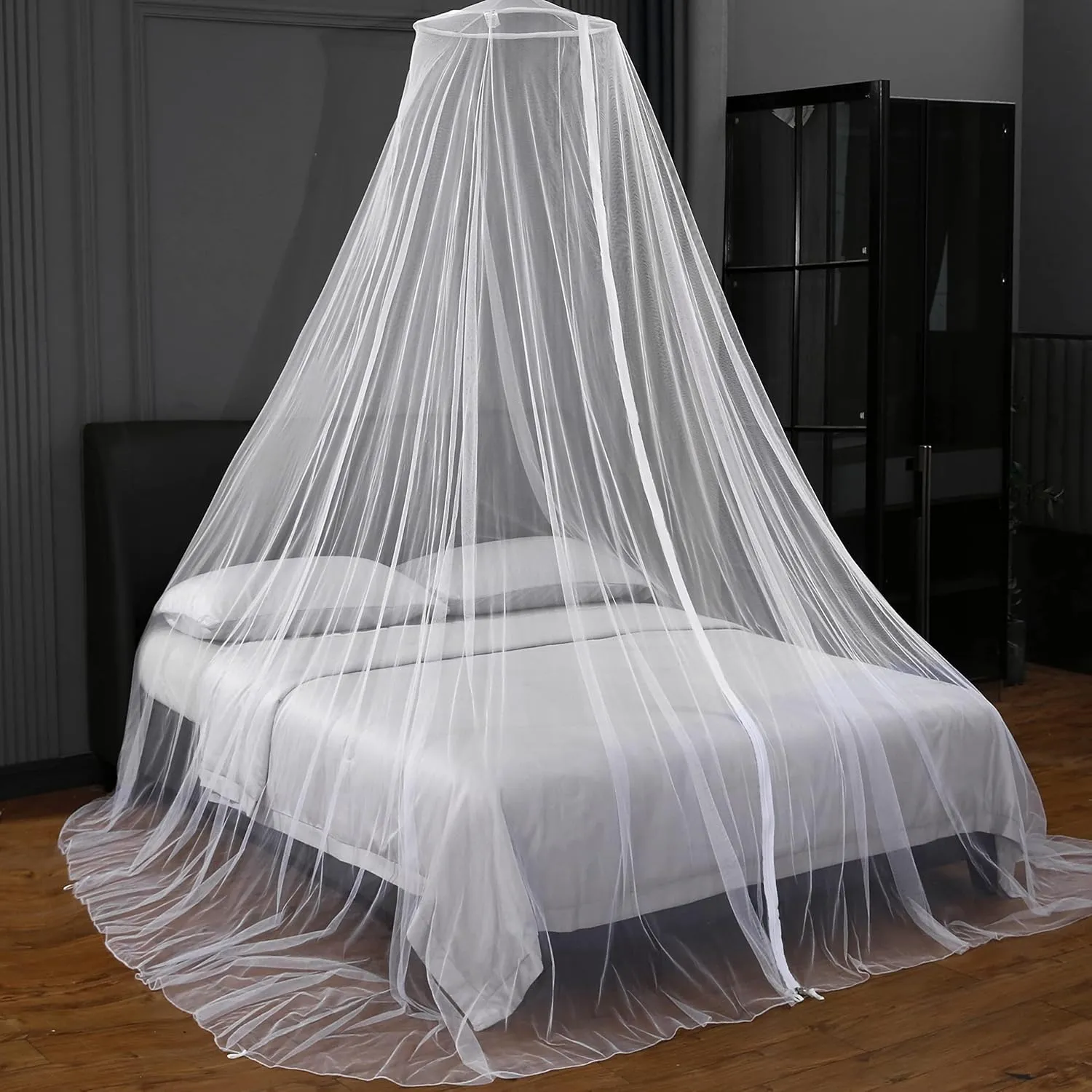 Mengersi Mosquito Net Bed Canopy with Zipper,Extra Large Universal Mosquito Neting for Bed Single-King Size Camping Travel,Quick Easy Installation,White