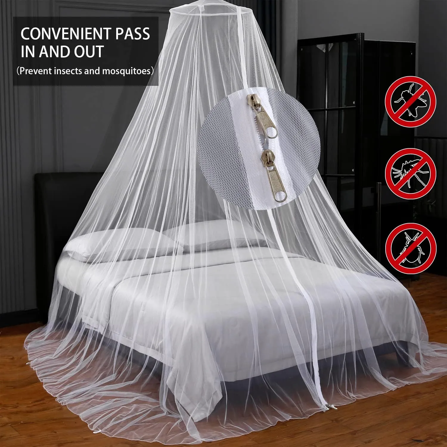 Mengersi Mosquito Net Bed Canopy with Zipper,Extra Large Universal Mosquito Neting for Bed Single-King Size Camping Travel,Quick Easy Installation,White