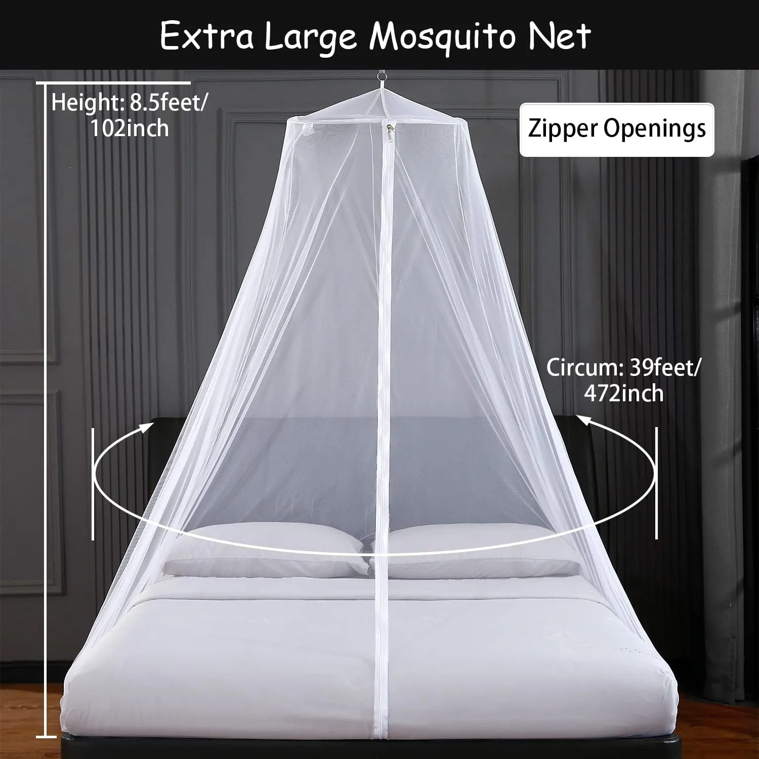 Mengersi Mosquito Net Bed Canopy with Zipper,Extra Large Universal Mosquito Neting for Bed Single-King Size Camping Travel,Quick Easy Installation,White