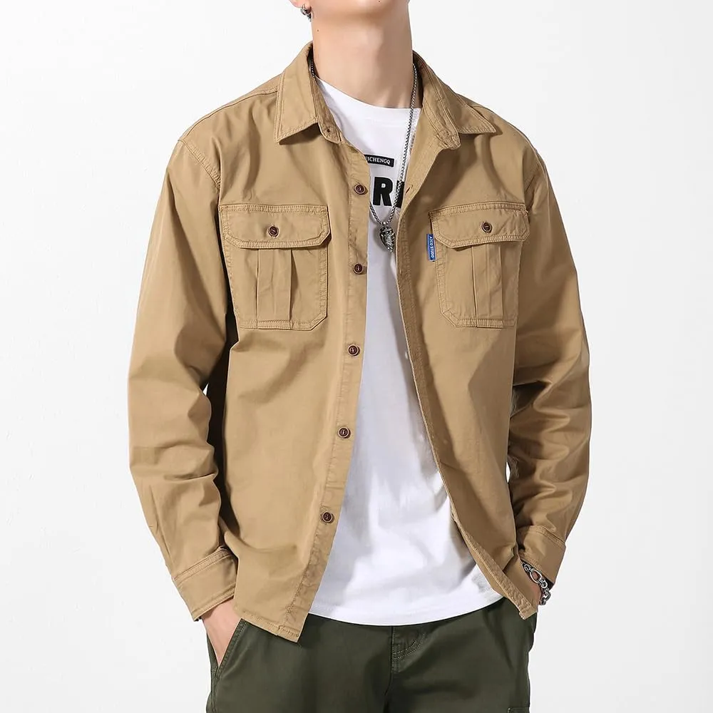 Men's Button Down Work Shirts Relaxed Fit Cotton Multi Pockets Long Sleeves Shirts