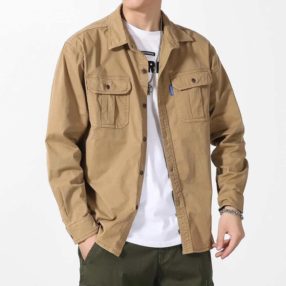 Men's Button Down Work Shirts Relaxed Fit Cotton Multi Pockets Long Sleeves Shirts