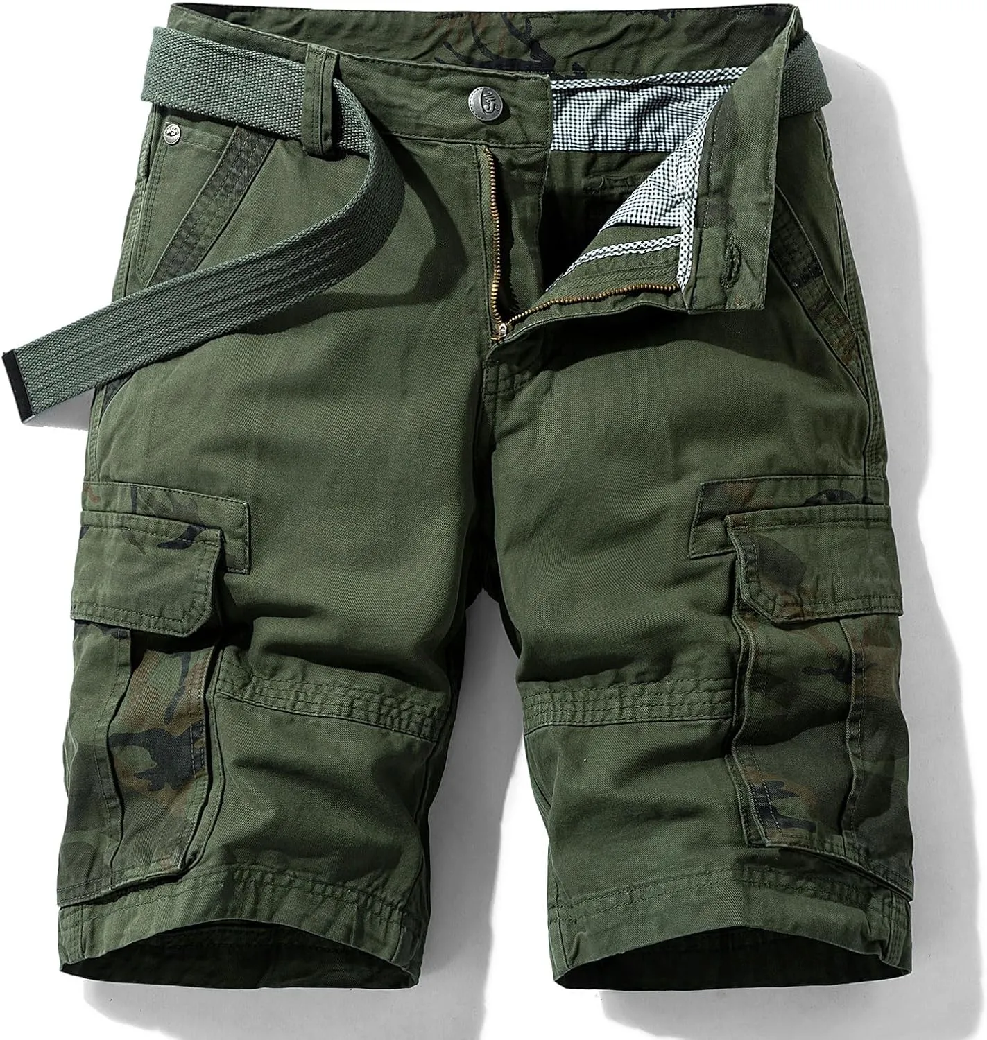 Men's Camo Cargo Shorts Relaxed Fit Multi-Pocket Outdoor Camouflage Cargo Shorts Cotton Belt not Included