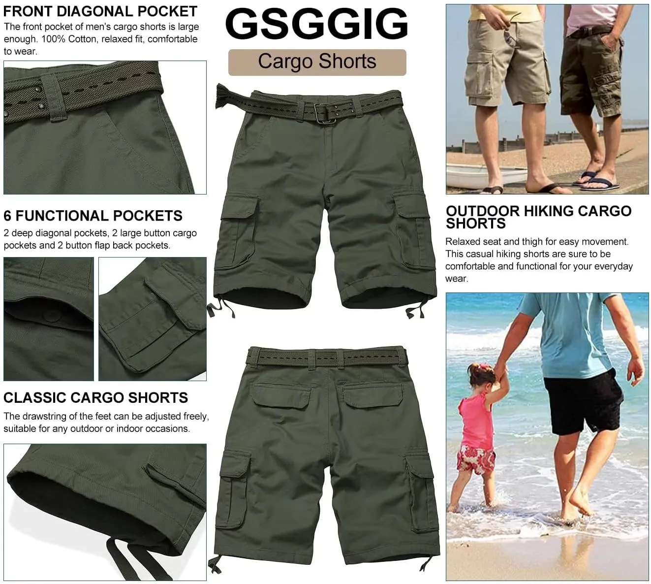 Mens Cargo Shorts Relaxed Fit Camo Casual Shorts Multi-Pocket Work Shorts with Pockets 11" Inseam