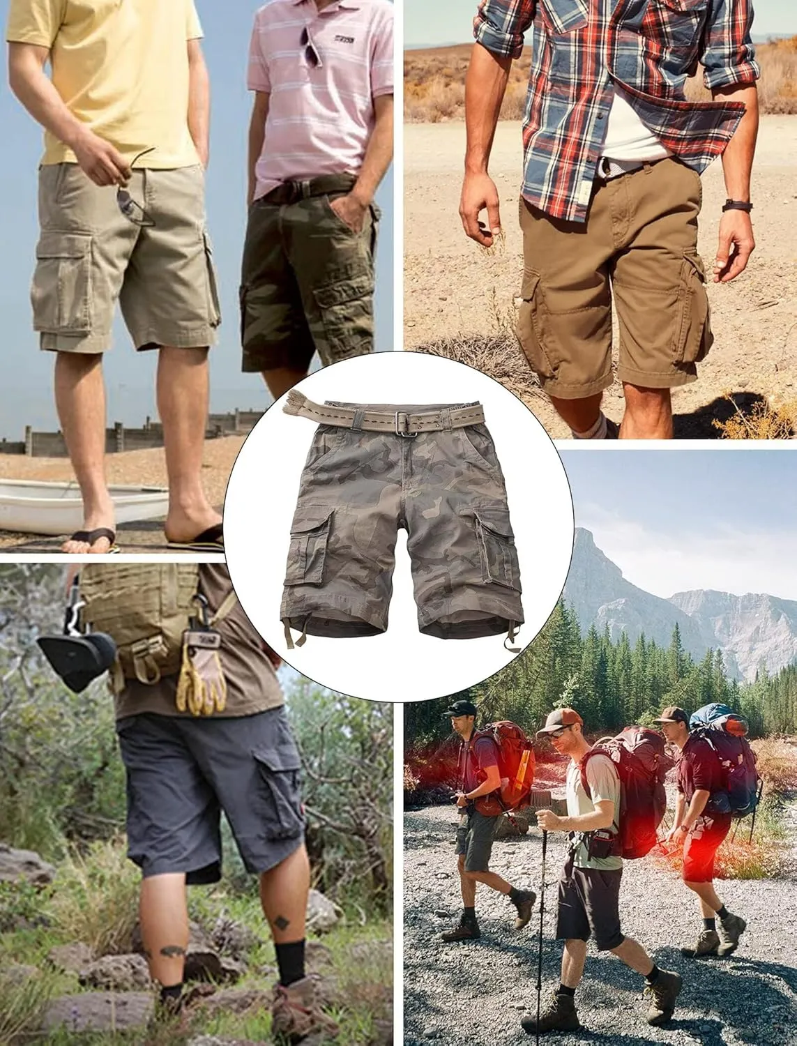 Mens Cargo Shorts Relaxed Fit Camo Casual Shorts Multi-Pocket Work Shorts with Pockets 11" Inseam
