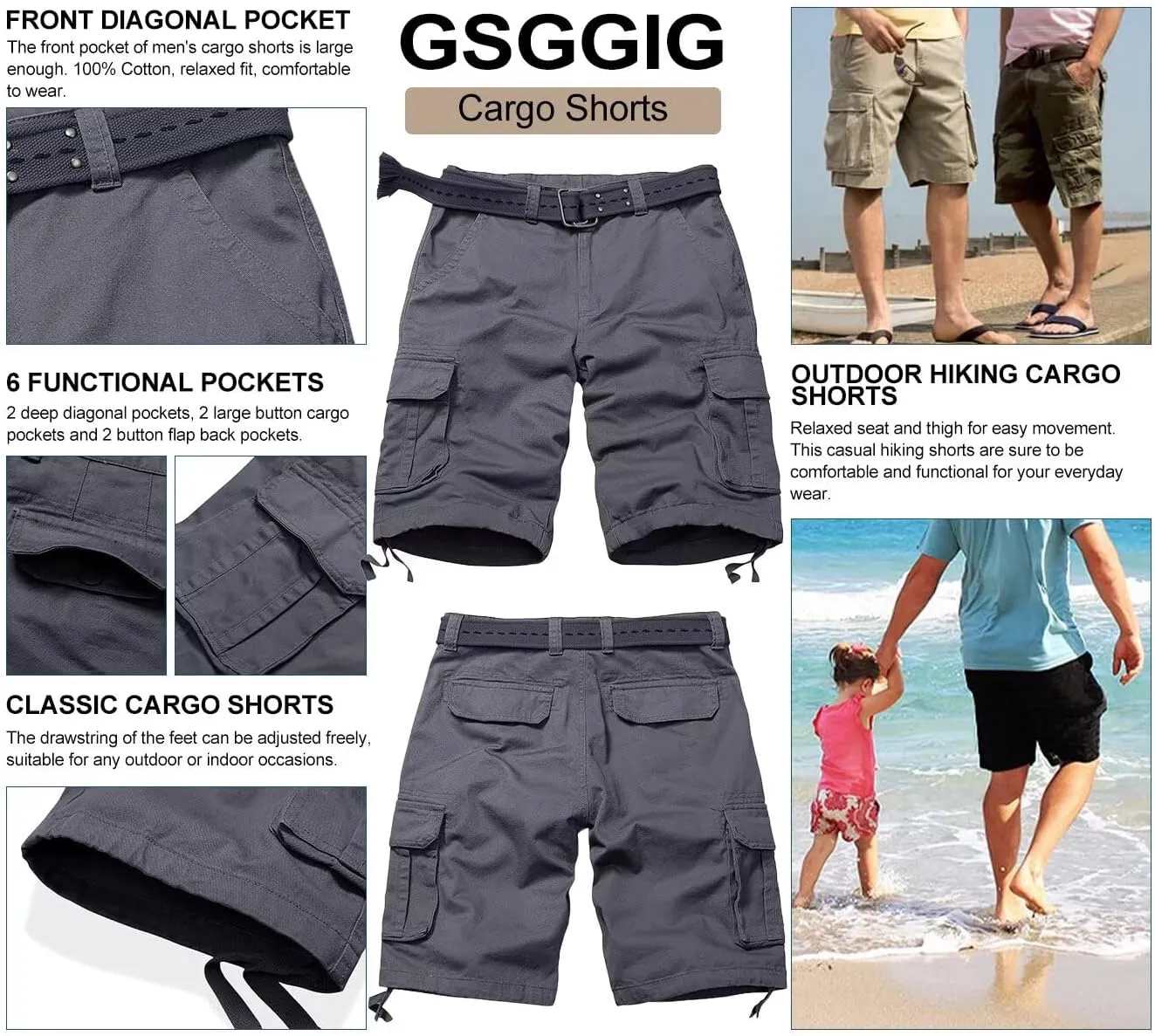 Mens Cargo Shorts Relaxed Fit Camo Casual Shorts Multi-Pocket Work Shorts with Pockets 11" Inseam