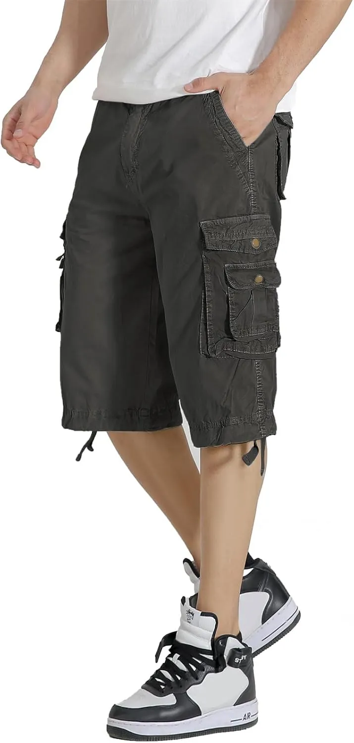 Mens Cargo Shorts Twill Cotton Multi Pocket Relaxed Fit Below Knee Camo Cargo Shorts for Men
