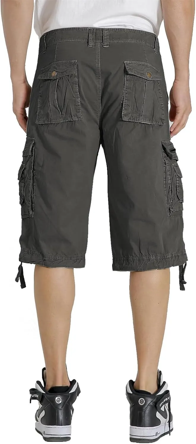 Mens Cargo Shorts Twill Cotton Multi Pocket Relaxed Fit Below Knee Camo Cargo Shorts for Men
