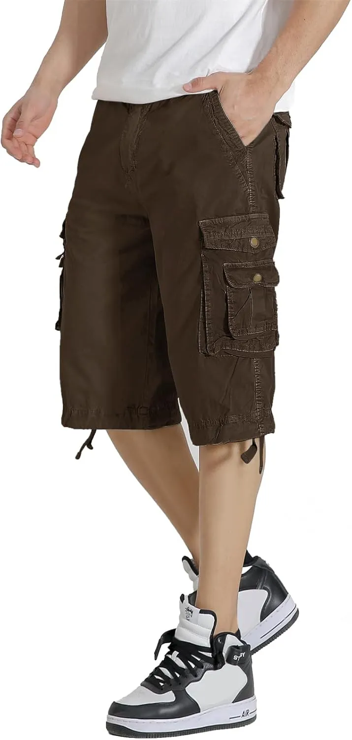 Mens Cargo Shorts Twill Cotton Multi Pocket Relaxed Fit Below Knee Camo Cargo Shorts for Men