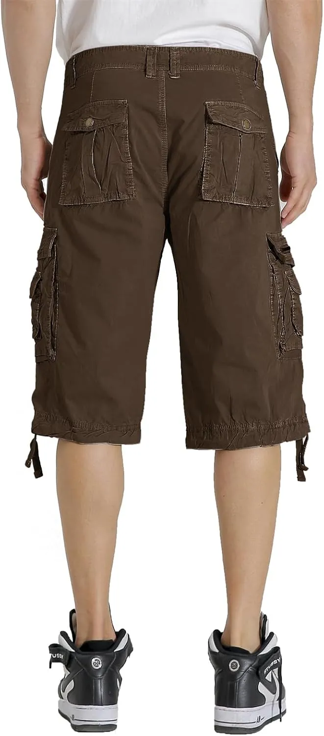 Mens Cargo Shorts Twill Cotton Multi Pocket Relaxed Fit Below Knee Camo Cargo Shorts for Men