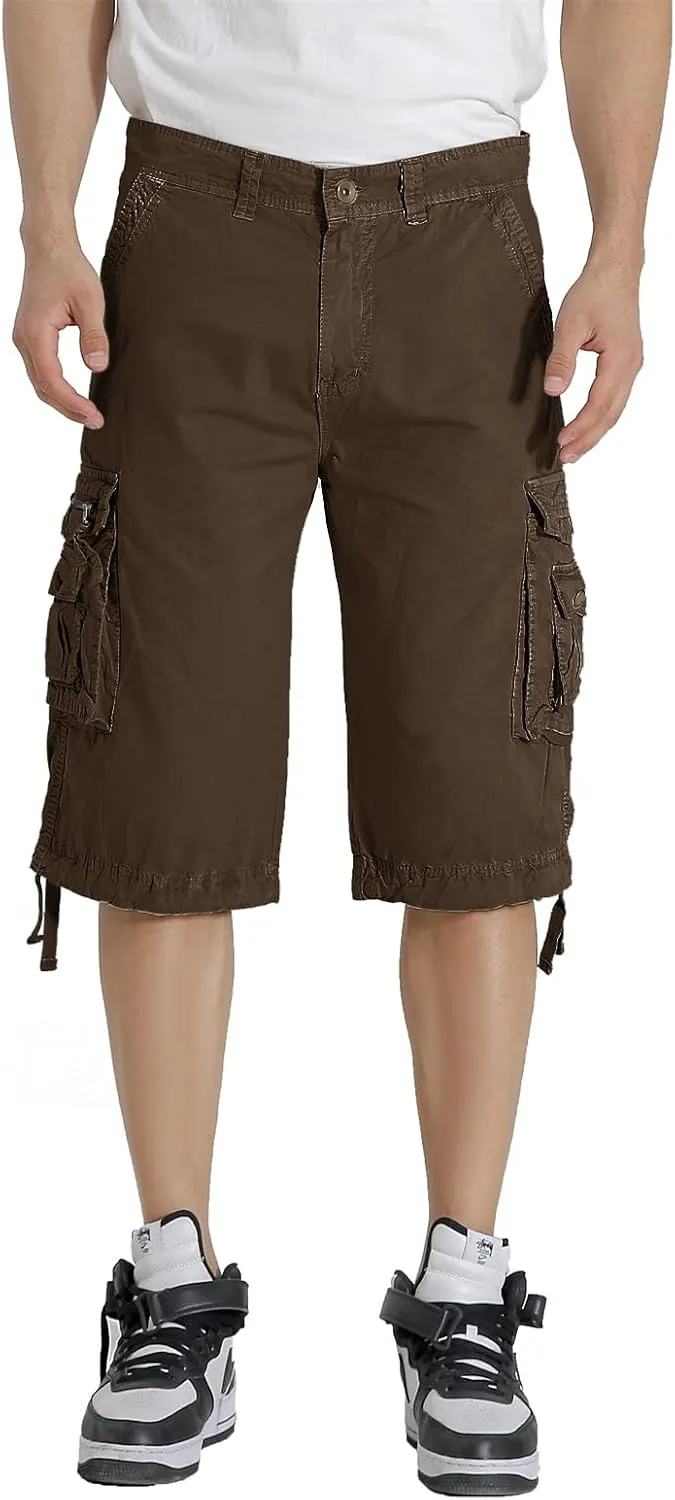 Mens Cargo Shorts Twill Cotton Multi Pocket Relaxed Fit Below Knee Camo Cargo Shorts for Men