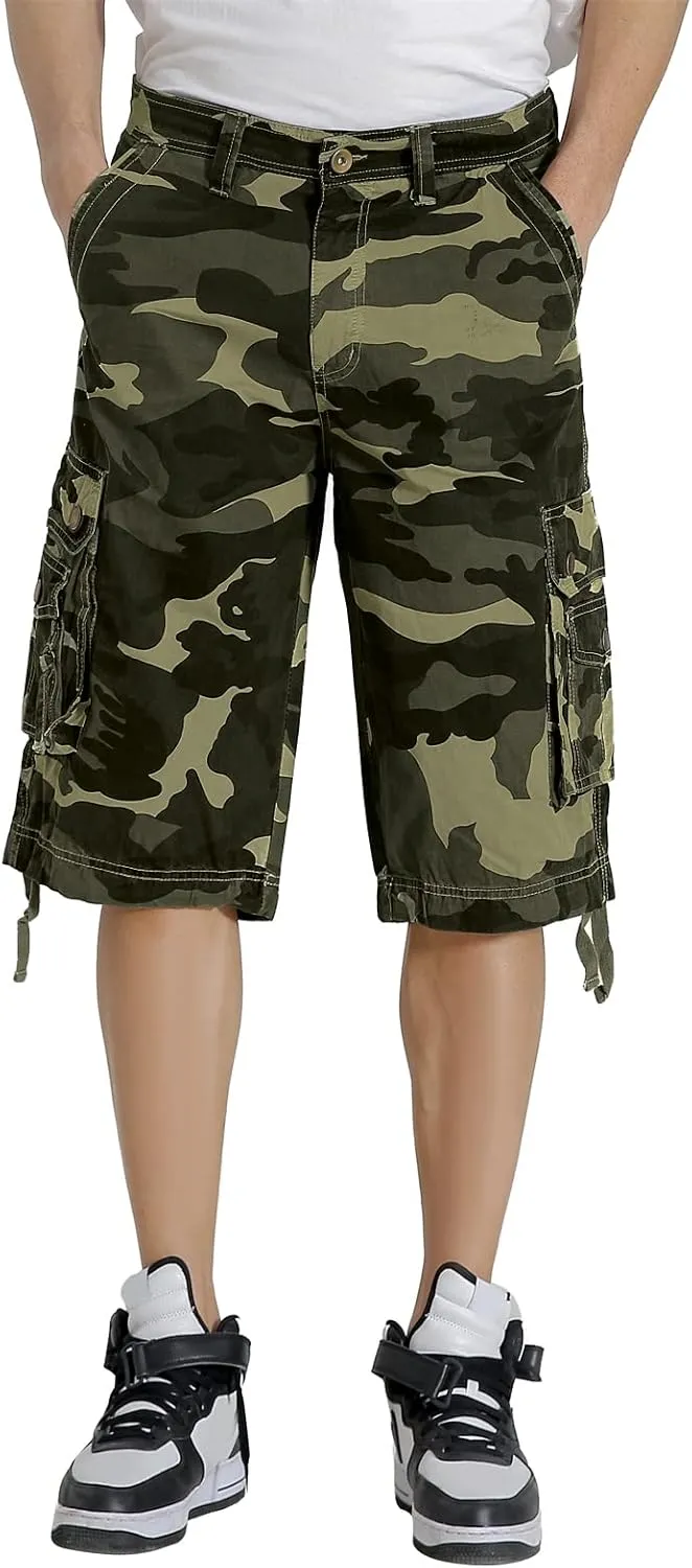Mens Cargo Shorts Twill Cotton Multi Pocket Relaxed Fit Below Knee Camo Cargo Shorts for Men