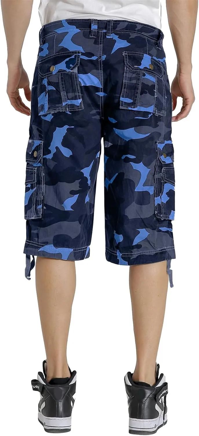 Mens Cargo Shorts Twill Cotton Multi Pocket Relaxed Fit Below Knee Camo Cargo Shorts for Men