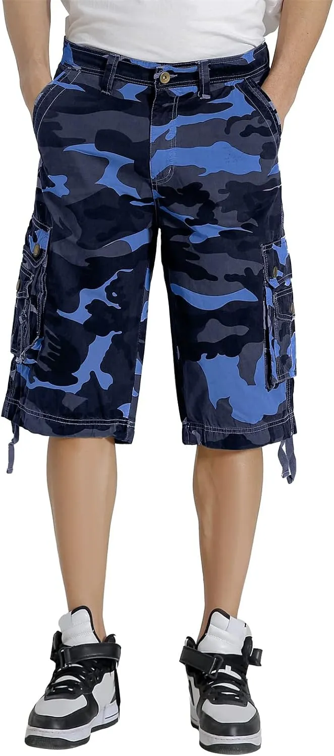 Mens Cargo Shorts Twill Cotton Multi Pocket Relaxed Fit Below Knee Camo Cargo Shorts for Men