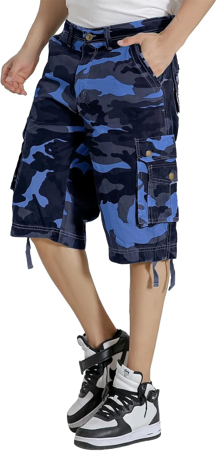 Mens Cargo Shorts Twill Cotton Multi Pocket Relaxed Fit Below Knee Camo Cargo Shorts for Men