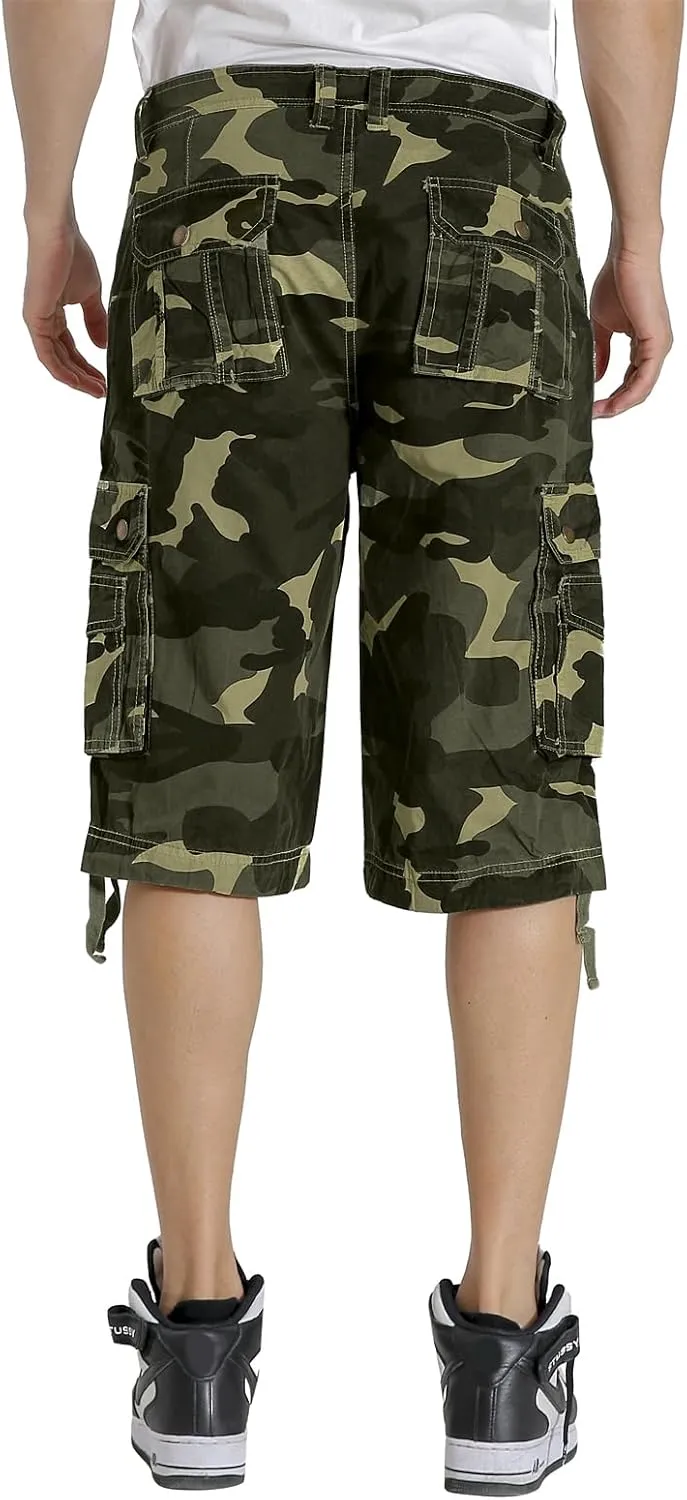 Mens Cargo Shorts Twill Cotton Multi Pocket Relaxed Fit Below Knee Camo Cargo Shorts for Men