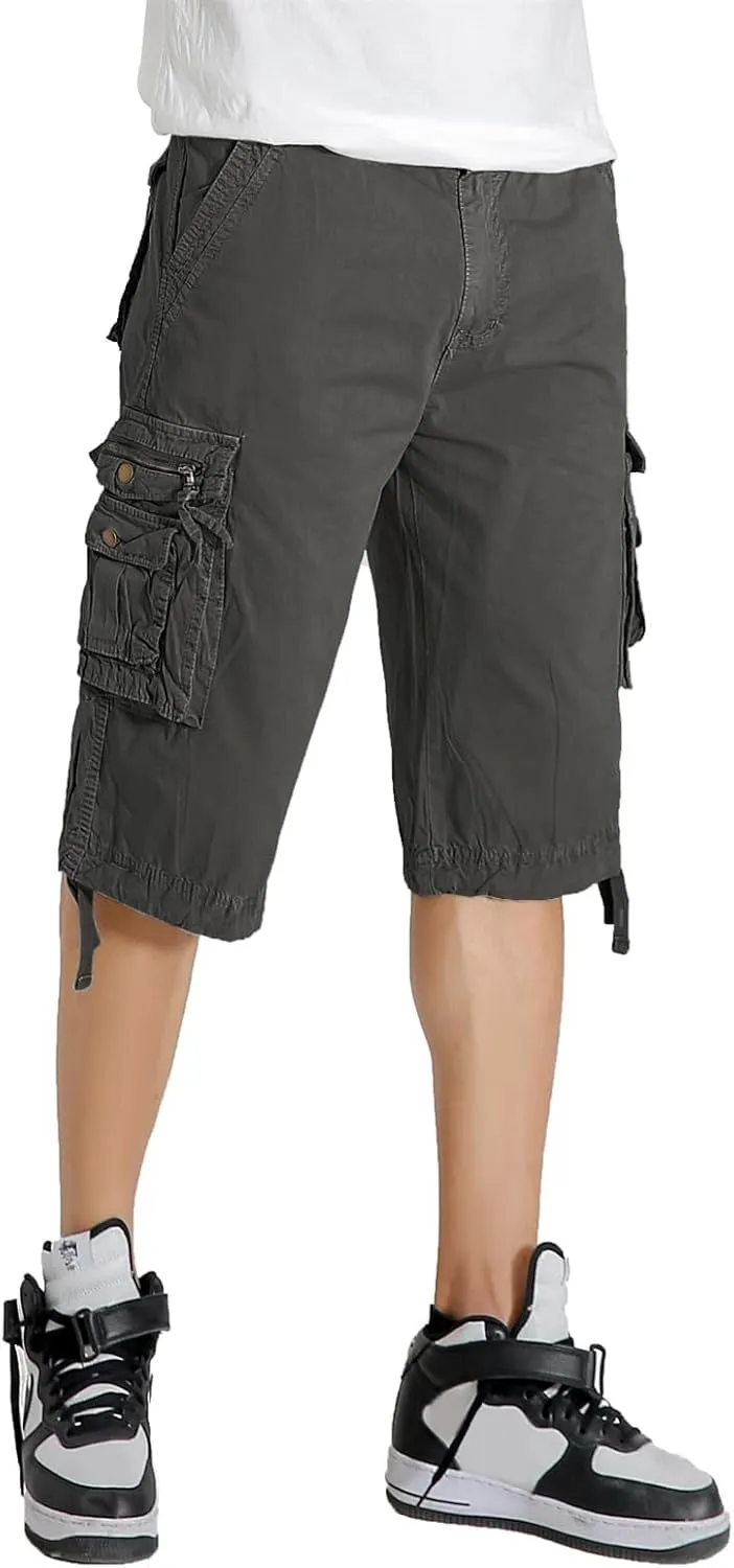 Mens Cargo Shorts Twill Cotton Multi Pocket Relaxed Fit Below Knee Camo Cargo Shorts for Men