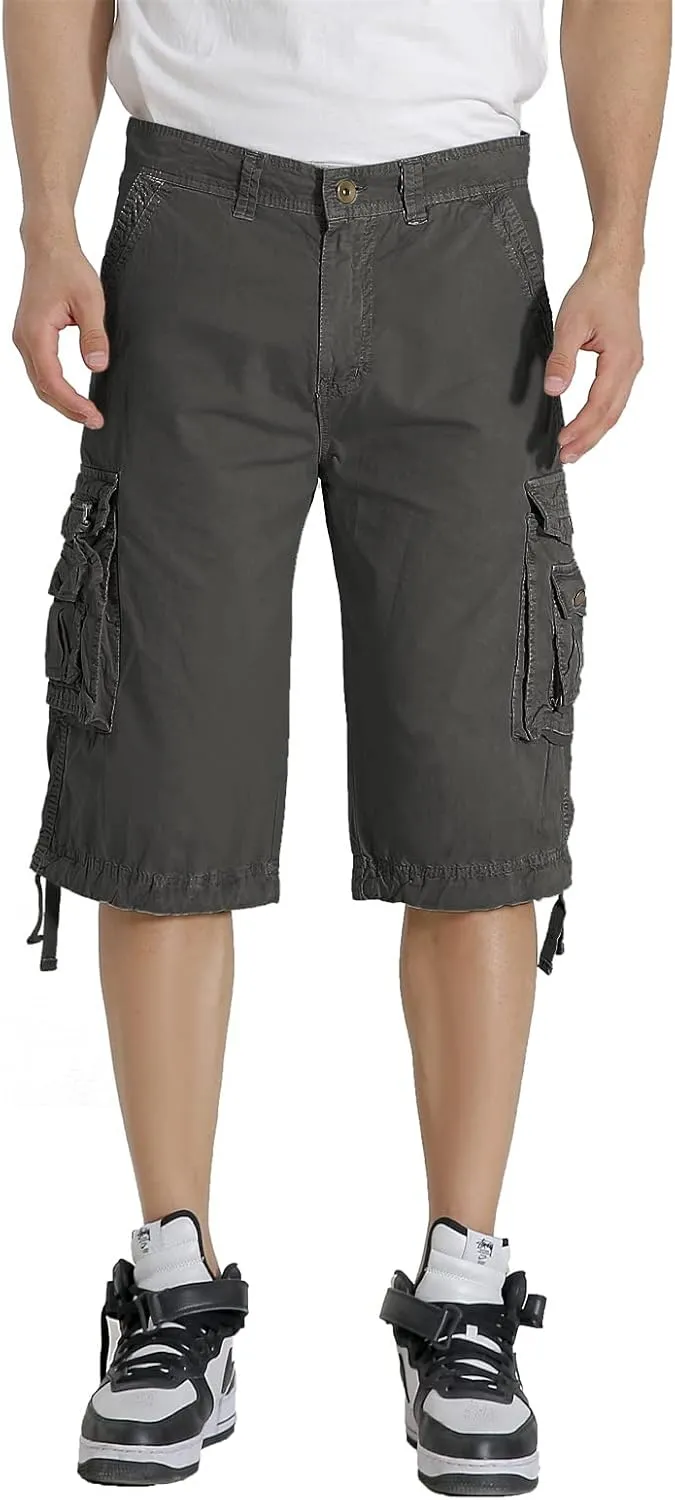 Mens Cargo Shorts Twill Cotton Multi Pocket Relaxed Fit Below Knee Camo Cargo Shorts for Men
