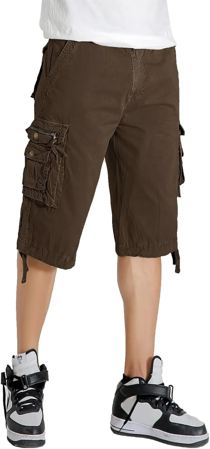 Mens Cargo Shorts Twill Cotton Multi Pocket Relaxed Fit Below Knee Camo Cargo Shorts for Men