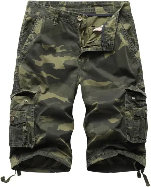 Mens Cargo Shorts Twill Cotton Multi Pocket Relaxed Fit Below Knee Camo Cargo Shorts for Men