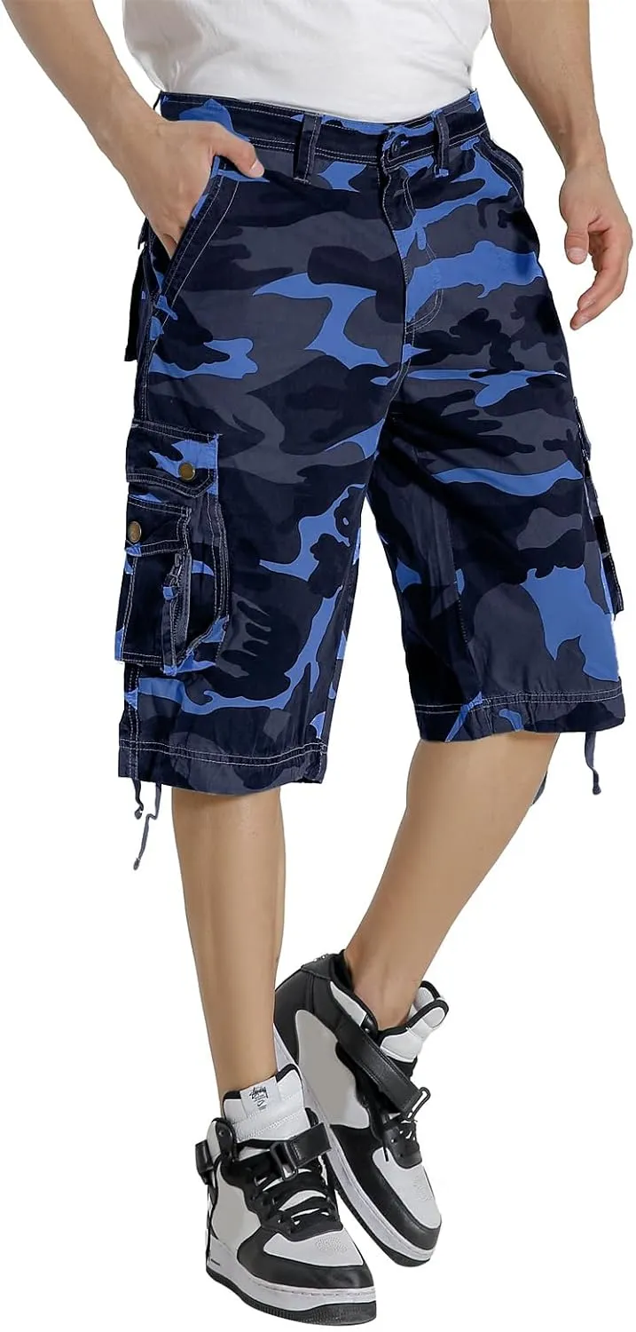 Mens Cargo Shorts Twill Cotton Multi Pocket Relaxed Fit Below Knee Camo Cargo Shorts for Men