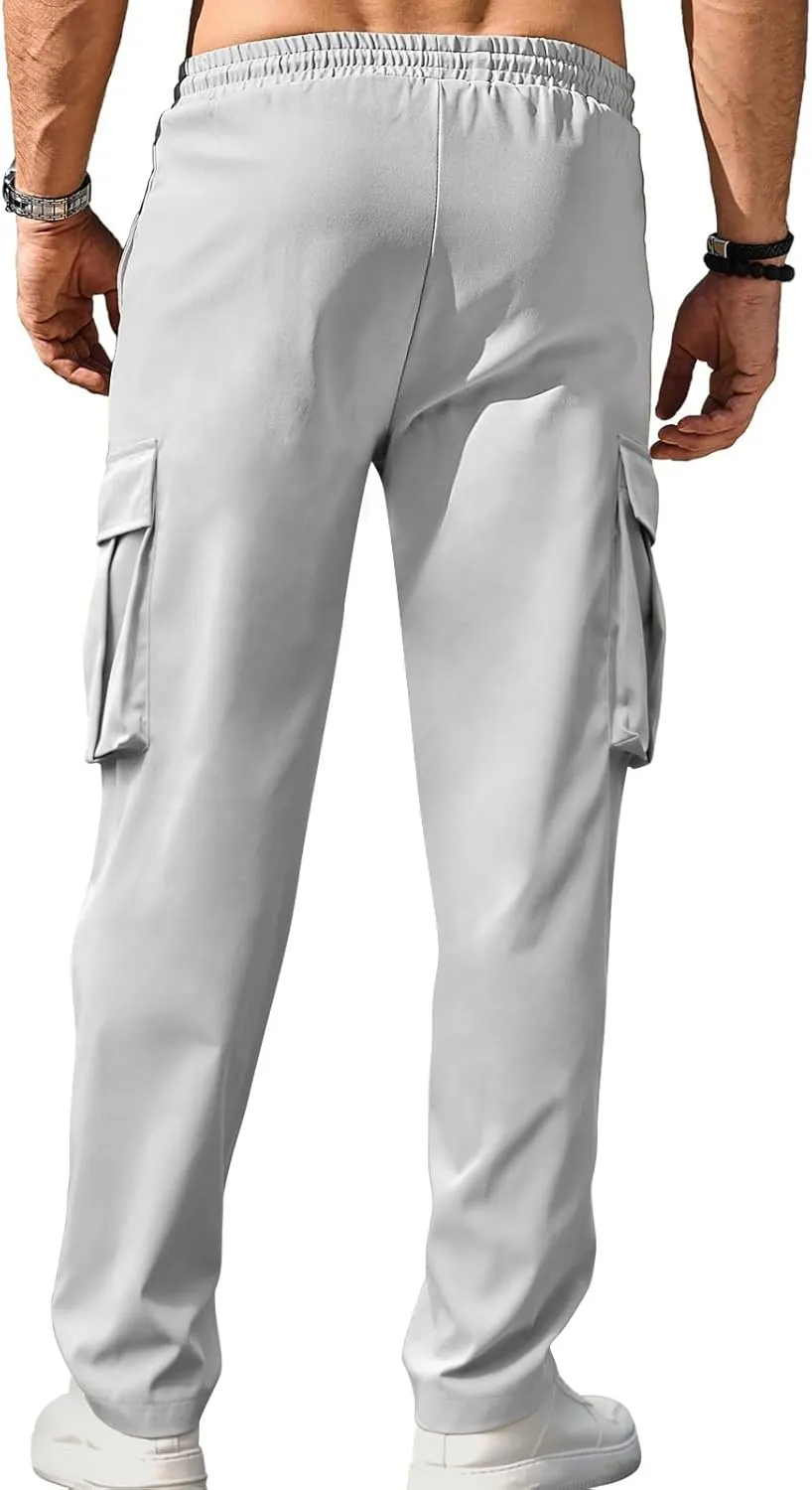 Men's Casual Cargo Sweatpants Waist Drawstring Joggers Tactical Loose Fit Pants for Men with Multi Pockets